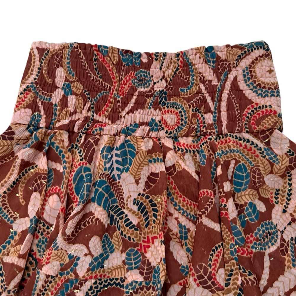 A.L.C. Vera Ruffles Silk Chiffon Floral Paisley Print Mini Skirt Maroon Size 2 - Picture 4 of 12